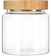 MOLADRI 480 ml / 16 oz clear cute glass storage canister holder with airtight bamboo lid, modern ...
