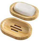 AmazerBath Bamboo Soap Holder, Bamboo Soap Dish, 2 Pack Soap Dishes for Bar Soap, Soap Tray Self ...