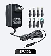 UL Listed 12V 2A 10ft Power Supply Adapter with 8 Tips, 24W 1.5A 1A 0.8A 0.5A AC/DC Switching Ada...