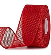 Red Burlap Wired Ribbon, 1-1/2 Inch x 10 Yard, Natural Solid Wired Edge Ribbon for Christmas Gift...