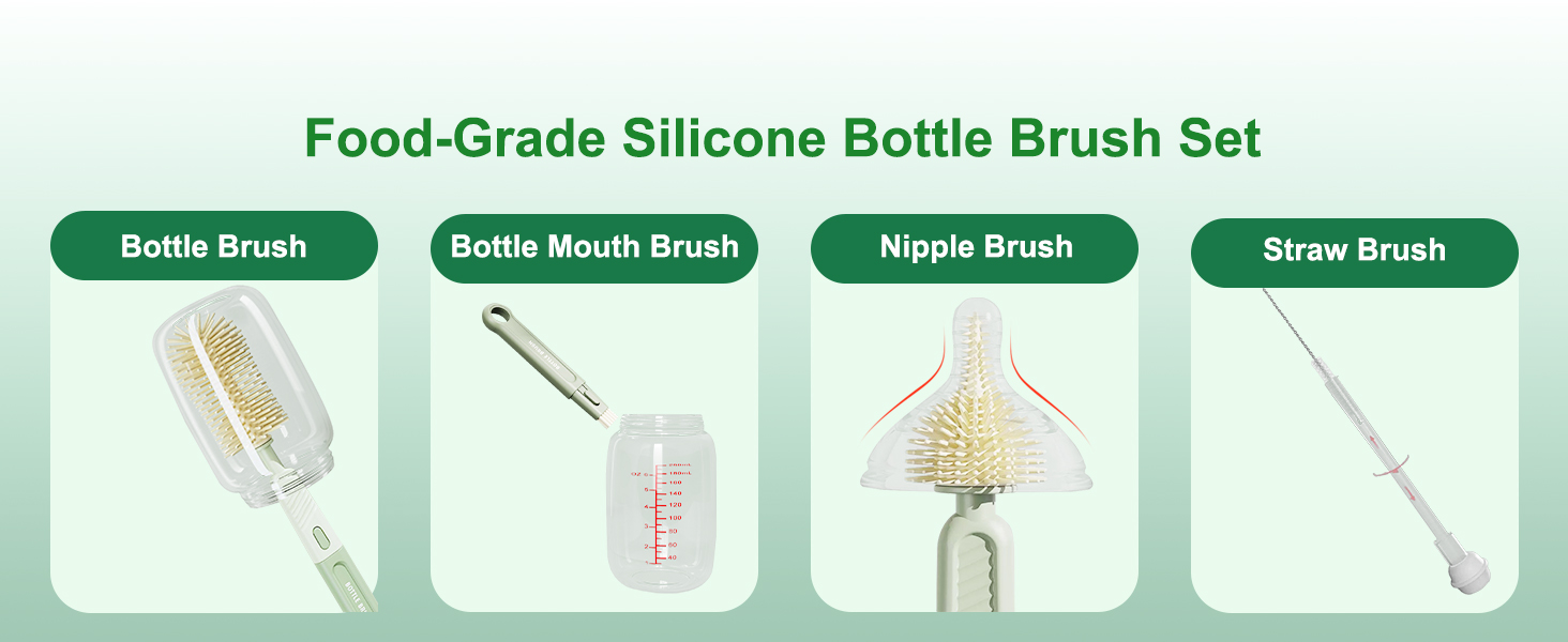 bottle brush silicone;bottle mouth brush;nipple brush;straw cleaner brush;bottle brush kit;