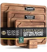 Pre-Oiled, Non Toxic 3-Piece Acacia Cutting Board Set with Stand, FSC Certified Wooden Chopping B...