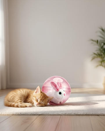 Brightly lit automated interactive toys for cats to play with at night.