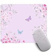 Butterfly Mouse Pad 7.9x9.4 Inch, Cute Blush Pink Floral Mousepad for Women, Non-Slip Water-Resis...