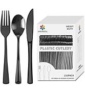 150 Pack Plastic Silverware,Disposable Cutlery Set Heavy Duty Utensil Sets 50 Forks 50 Knives 50 ...