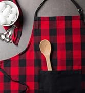 DII Unisex Buffalo Check Kitchen Collection, Classic Farmhouse Chef Apron, One Size, Red Black