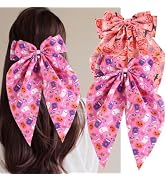 2Pcs Pink Halloween Hair Bows, Pink Cute Ghost Pumpkin Printed Big Bow Barrettes, Spooky Gothic S...