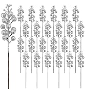 24 Pack 9 Inches Glitter Artificial Berry Stems, 15 Berries per Stem, Christmas Tree Picks Orname...