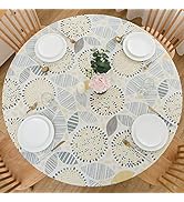 LIBERECOO Round Vinyl Fitted Tablecloth with Flannel Backing Elastic Edge Plastic Table Cover Wat...