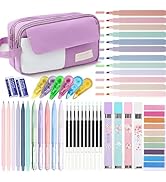 42 Pcs Big Capacity Pencil Pouch with Aesthetic School Supplies, 12 Pastel Highlighters, 5 Black ...