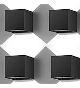 BIRITALO 20W Outdoor Wall Light 6500K Up and Down Square LED Modern Wall Sconce Adjustable Black ...