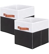 ShellKingdom Storage Bins, Two-Tone Foldable Fabric Storage Cubes with Leather Handle for Closet ...