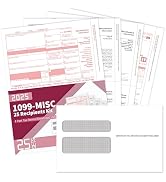 1099 Misc Forms 2025 with Envelopes, 25 2025 1099 Misc Tax Forms, 4 Part, with 25 Self Seal Envel...