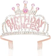 Wecoe Birthday Crown Rose Gold Princess Rhinestone Tiara with Combs Happy Birthday Party Favors P...
