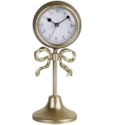 NIKKY HOME Gold Table Clock with Bow, Silent Non-Ticking Classic Elegant Battery Operated Decorat...