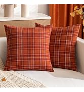 MIULEE Fall Plaid Pillow Covers Scottish Tartan 18x18 Burnt Orange | Set of 2 Fall Decorations Cu...