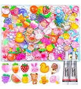 LOTWOW 100PCS Styles Charms Kit with Flatback Resin Fake Fruit Flowers Animals for Bag Phone Junk...