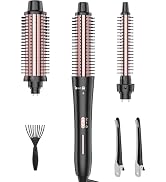 Curling Brush Set, Curling Iron Interchangeable 3 Barrel Wand Curler with Ceramic Tourmaline Prof...