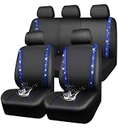 CAR PASS Bling Diamond Car Seat Covers Full Set, Shining Rhinestone Waterproof Faux Leather, Rear...