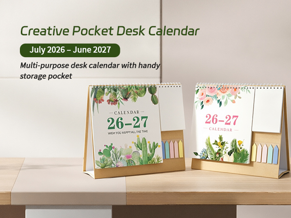 Desk Calendar 2026-2027 18 Month with Pocket, July 2026 to June 2027 Desktop Planner for HomeOffice