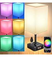 cozoo Bluetooth/WiFi RGB & USB Bedside Table Lamp with 3 USB Charging Ports and 2 Outlets Power S...