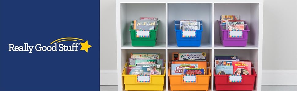 Really Good Stuff Durable Book And Binder Holders - 12-Pack Rainbow shown in cube storage