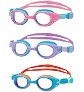 YUENREE 3 Pack Swim Goggles for Adults Kids Ages 6+ | No Leak Anti-Fog UV Protection | with 3 Har...