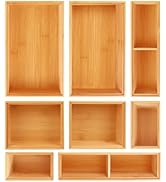 Bxngjuj Bamboo Drawer Organizer Set, 8 PCS Multi-Use Wood Drawer Storage Boxes, Junk Drawer Organ...