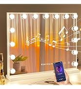 FENCHILIN Vanity Mirror with Lights and Bluetooth Speaker 22.8"x 18.1" Makeup Mirror Lighted Holl...