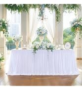 White Tulle Tablecloth for 6 Foot Rectangular Tables 72 x 30 Inch White Rectangle Table Cloth Wri...