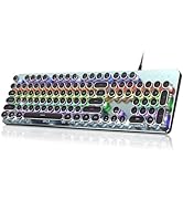 RisoPhy R420 Typewriter Style Mechanical Gaming Keyboard, Metal Panel, Retro Punk Round Keycaps, ...