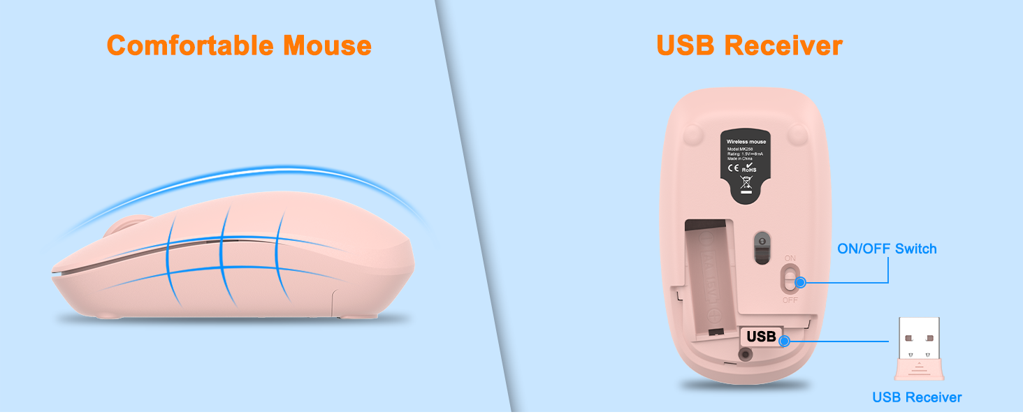 Wireless Keyboard and Mouse Combo Full Size Silent Ergonomic Keyboard Mouse Cordless Mouse Keyboard