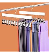 Amber Home Legging Hangers for Closet 2 Pack, Space Saving White Wooden Legging Organizer with Cl...