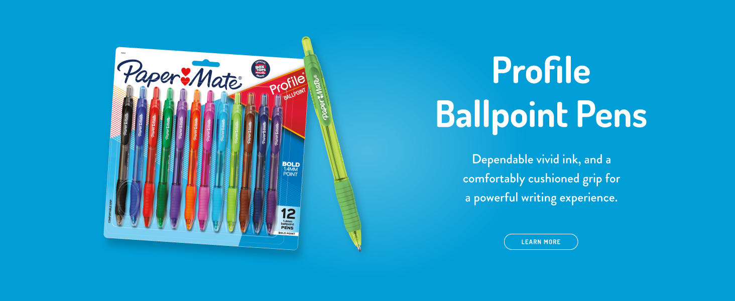 paper mate profile ballpoint pens write ink black blue colorful vivid powerful home office grip