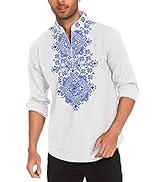 COOFANDY Men's Henley Shirt Vyshyvanka Long Sleeve African Print Shirts Casual Zip Up Cotton Line...