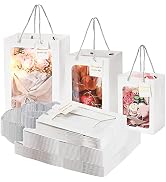 ZENFUN 24 Pack White Kraft Paper Bags with Handles, Gift Shopping Bags with Transparent Window, P...
