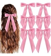 hisial 6Pcs Hair Bows Clips for Hair Silky Satin Ribbon Alligator Barrettes French Hair Ponytail ...