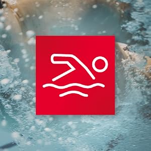 Image of red swimmer with person swimming in background with text reading from training to podium.