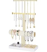 boailydi 3-Tier Jewelry Stand Jewelry Organizer, Gold Necklace & Bracelet Organizer with Velvet R...