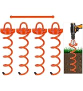 FEED GARDEN 12.2 Inch Spiral Ground Anchors Heavy Duty Screw in Spiral Stakes, 4 Pack Folding Rin...