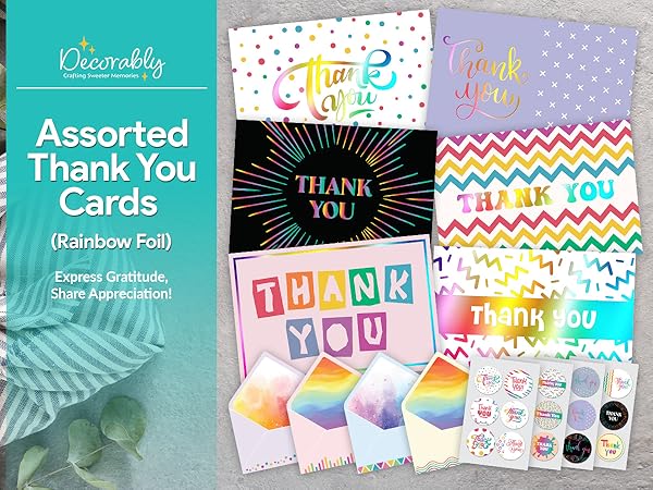 assorted rainbow foil thank you cards