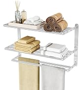 JIAPAIDUO 3 Tier Towel Racks for Bathroom Wall Mounted, 24 inch Bathroom Shelf with Towel Bar, Br...