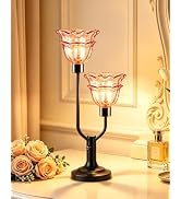TECHYAP Mid Century Modern Flower Table Lamp Red Glass Lamp Gift Dimmable | 2 Bulbs Included Nigh...