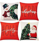 Christmas Throw Pillow Covers 18x18 in Set of 4 Decorations,Decorative Snowman Santa Pillow Case ...