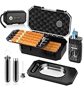 Travel Cigar Case with Cigar Lighter, V Cigar Cutter, Cigar Holder 3-in-1, Ashtray, 2-in-1 Punch ...