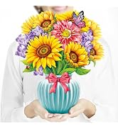 Airpark Pop Up Flower Card, 3D Paper Flowers Bouquet, Mother's Day, Birthday, Thank You, Get Well...