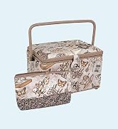 Dritz Large Sewing Basket with Zippered Case, Neutral Vintage Sewing