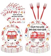 Firetruck Birthday Party Decorations - 96PCS Fire Truck Plates and Napkins Party Supplies Firefig...