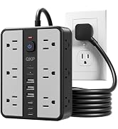 2400J Surge Protector Power Strip 6Ft Long Cord,12 Outlets,6 USB (3 USB C) | 0.5" Thin 45° Flat P...