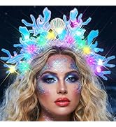 JEAIRTS Light Up Mermaid Coral Headband Iridescent Sea Shell Hair Hoop Glowing Cosplay Costume Ac...